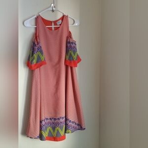 Black Bead Sundress Women Small Pink & Purple Multicolor Cold Shoulder Bohemian